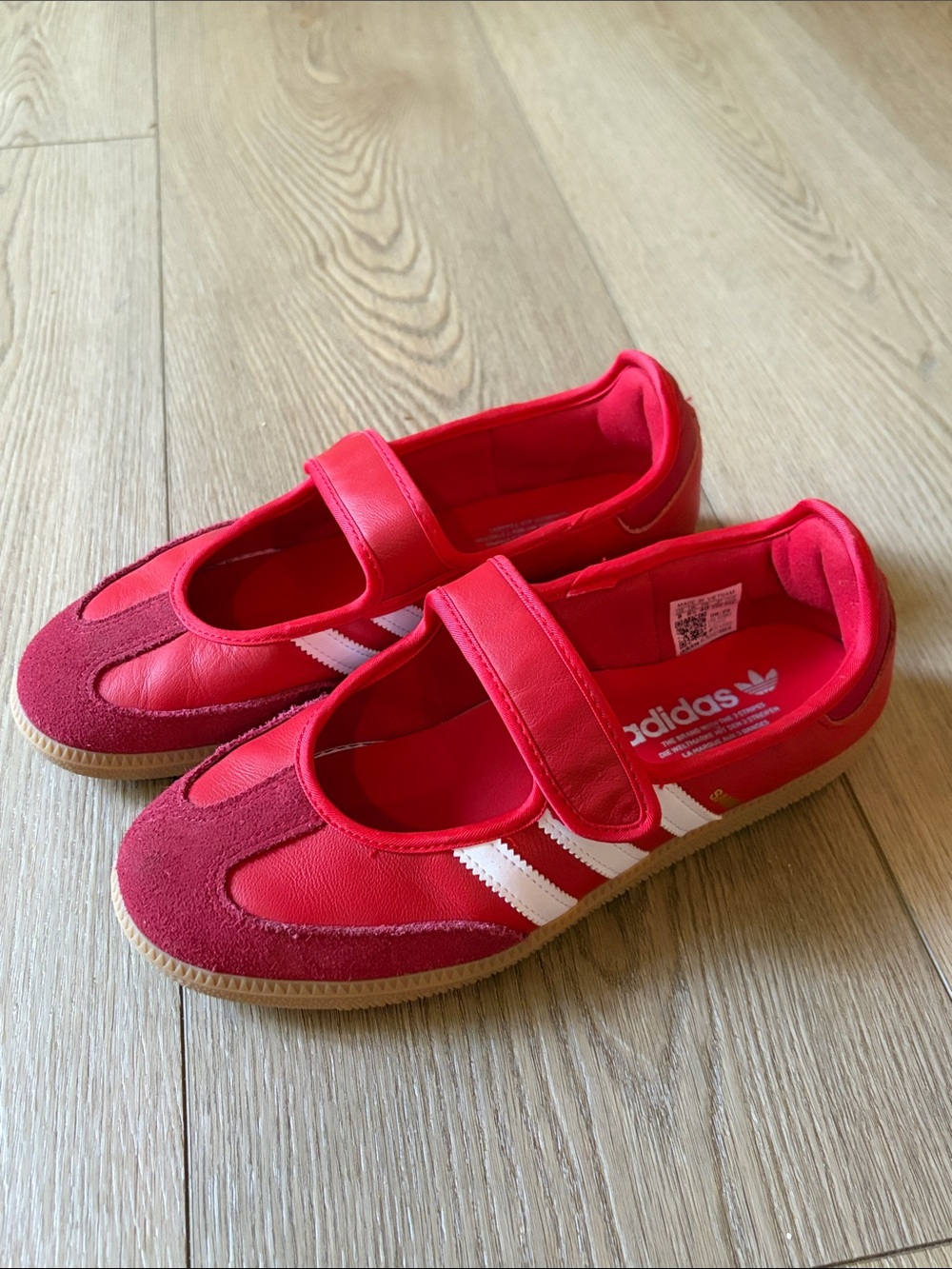 adidas Kids Red and White Mary Jane Sneakers